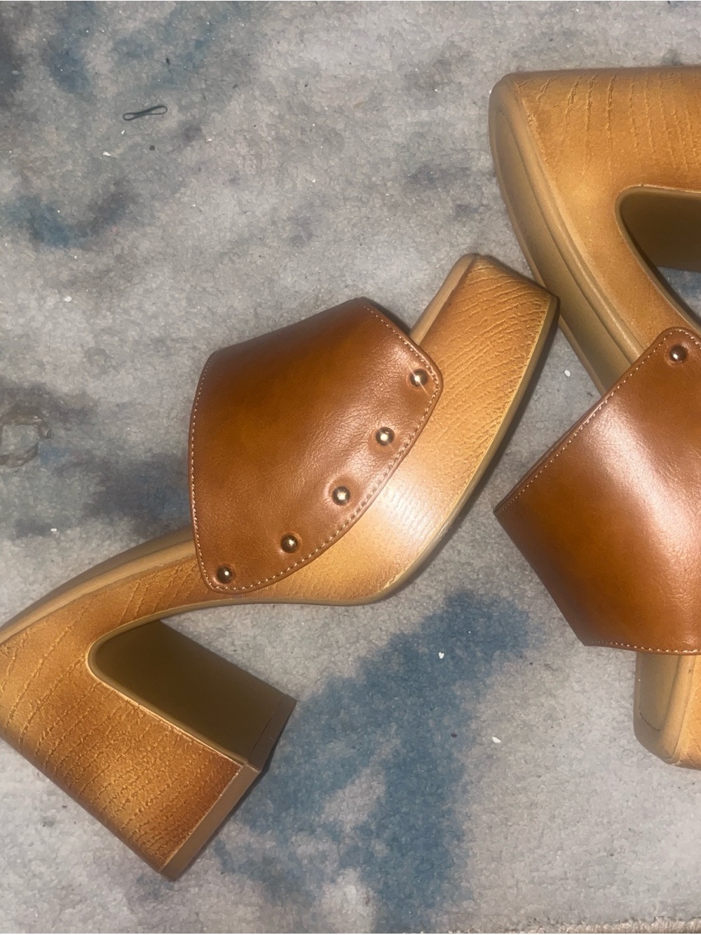 BAMBOO Brown Studded Platform Mule Heels